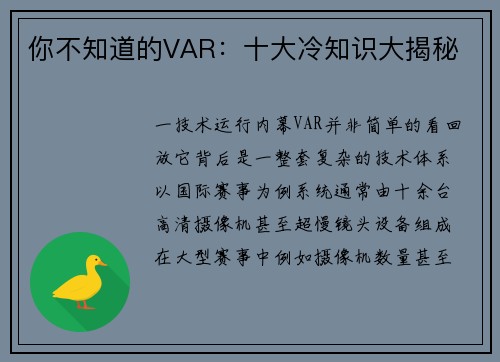 你不知道的VAR：十大冷知识大揭秘